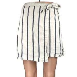 Abercrombie & Fitch White Black Striped Linen Mini A-Line Wrap Tie Skirt Size M